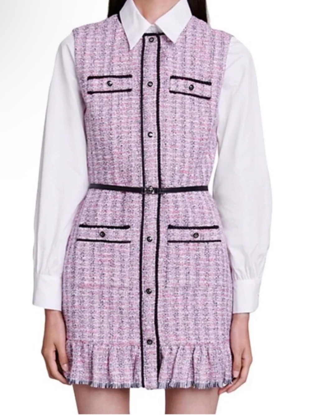 Maje, Ratri Pink Tweed 2-Piece Set - Dress FR 36/ Shirt 38 - NWT